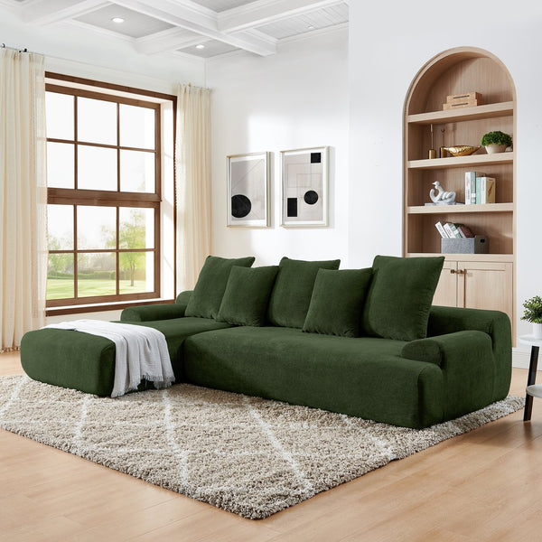 English Elm 110.25x67'' Compression Sofa Modern Upholstered L-Shape Sectional Couch 4-Seat Melange Velvet Comfort Green W1413S00085