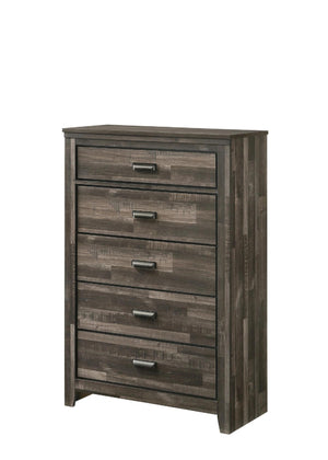 English Elm 1pc Rustic Contemporary Chest with Five Deep Drawers, Black Handles, Space-Saving Wooden Bedroom Storage Antique brown 38.27 L x 18.58 W x 56.89 H B011P230845