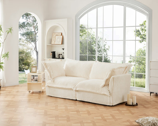 English Elm Modern Slipcovered 2-Seat Sofa In Cream Corduroy – Cozy, Stylish, And Perfect For Small Spaces! W3041S00018