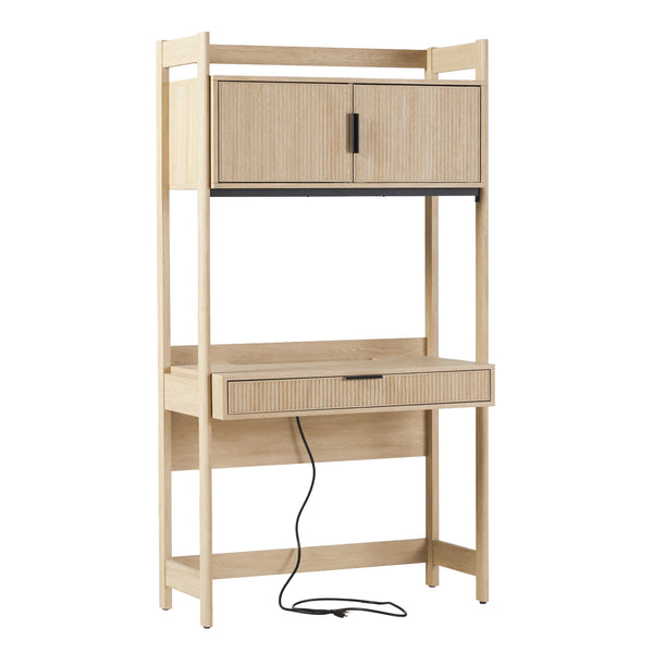 Holmes Modern Writing Desk with Outlet & USB Port, Reeded Drawer, and Hutch Storage Coastal Oak WEHOL42OS3CO0 Walker Edison
