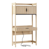 Holmes Modern Writing Desk with Outlet & USB Port, Reeded Drawer, and Hutch Storage Coastal Oak WEHOL42OS3CO0 Walker Edison