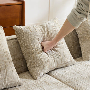 English Elm Beige Chenille L-shaped Sectional Sofa with Chaise Deep Seating and Curved Armrests Light Khaki W3612S00029