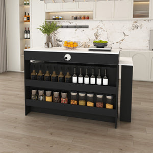 English Elm Kitchen Island Dining Set Marble Veneer Rotating Top Solid Wood Chairs Retro Modern White W2700S00121