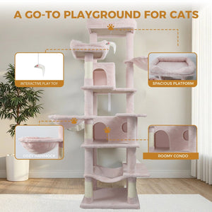 English Elm 68in Tall Six Level Plush Cat Tower with Hammocks Cave and Sisal Posts for Indoor Cats W243P351705