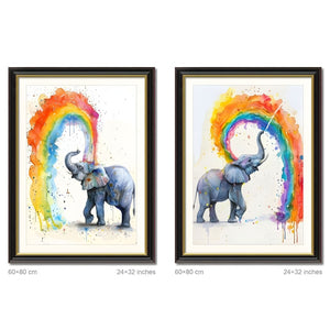 English Elm Set Of 2 Colorful Elephant Prints – Modern Framed Wall Art With Replaceable Canvas For Kids & Living Rooms T3976P383241-GIGA