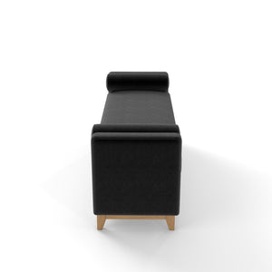 English Elm 66 Inch Sherpa Upholstered Storage Bench with Fluted Wood Base and Bolster Pillows Black+Neutral W1658P446125