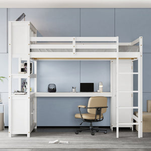 English Elm Full Size Pine Loft Bed House Frame with Slide Bookshelves and Moon Star Rails W1580S00162