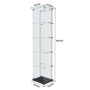 English Elm Premium 5-Tier Glass Display Case With Led Lighting, Stylish Design For Collectibles, Home & Office W2700P353066-GIGA