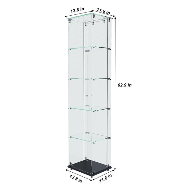 English Elm Premium 5-Tier Glass Display Case With Led Lighting, Stylish Design For Collectibles, Home & Office W2700P353066-GIGA