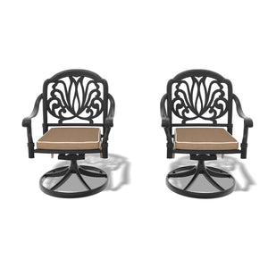 English Elm Cast Aluminum Swivel Chair Set - 2Pcs Stylish Black Frame With Cozy Brown Cushions For Outdoors W1710S00410