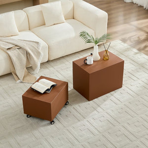 English Elm Modern Saddle Leather Upholstered Side Table Compact Mdf Frame for Living Room Brown W2085P400868