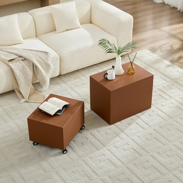 English Elm Modern Saddle Leather Upholstered Side Table Compact Mdf Frame for Living Room Brown W2085P400868