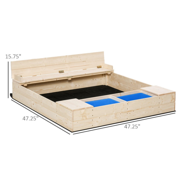 English Elm Children Fir Wood Outdoor Sandbox with Bench Buckets Storage and Waterproof Cover T3971P438713