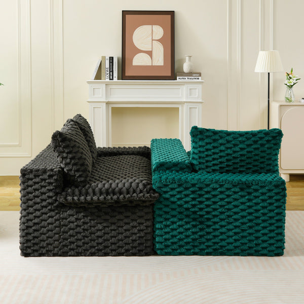 English Elm Luxury Color-Block Turtle Velvet Sofa - Versatile Seating For Modern Living Rooms, Cozy Style & Comfort W3371S00055