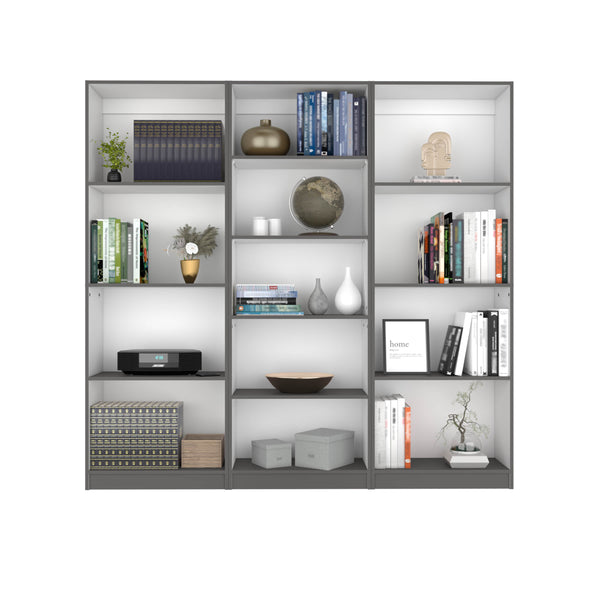 English Elm Lainor 3-Piece Home Bookcase Set with 13 Shelves, Durable Manufactured Wood, Modern Display Storage Multicolor,White+gray 41 L x 28 W x 5 H B070S00271