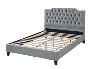 English Elm Gorgeous Arched Tufted Faux Leather Queen Bedframe with Diamond Headboard Trim and Modern Elegance Gray 59 L x 45 W x 6 H B011S02012