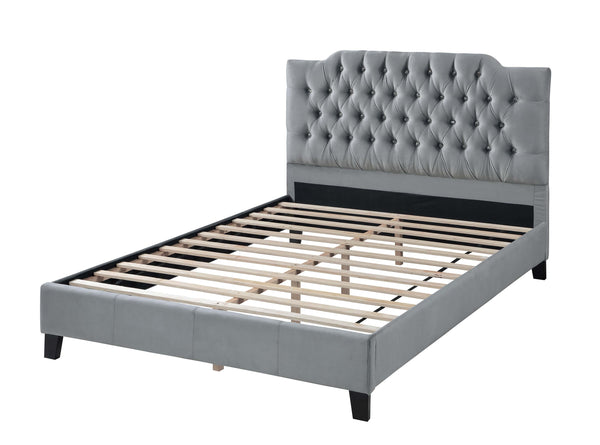 English Elm Gorgeous Arched Tufted Faux Leather Queen Bedframe with Diamond Headboard Trim and Modern Elegance Gray 59 L x 45 W x 6 H B011S02012
