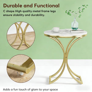 English Elm Chic Two-tier Round End Table with Metal Frame and Open Shelf for Living Room T3971P449094