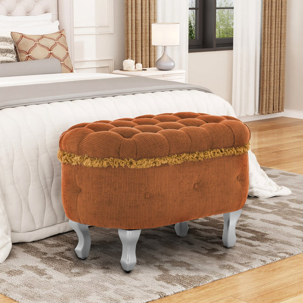 English Elm Christopher Knight Home® - 29.5'' Storage Bench with Button-Tufted Fabric, Tassel-Trim Ottoman with Hidden Compartment for Bedroom Orange 30.25 L x 18.5 W x 14 H N761P335817G