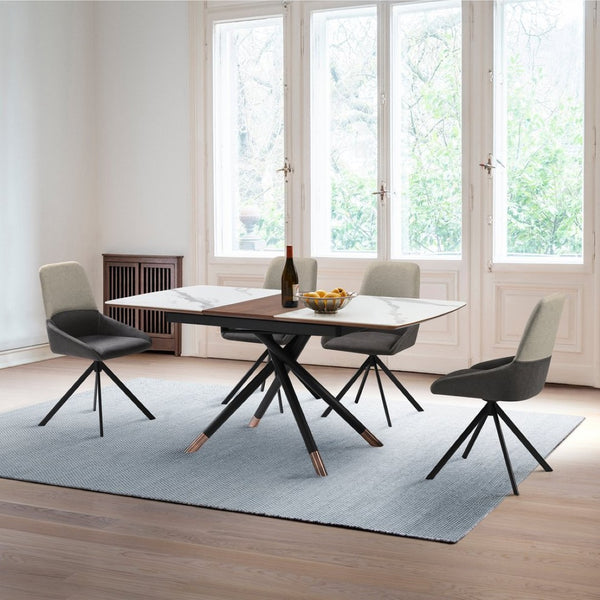 English Elm Maverick Swivel Polyester Dining Chairs with Black Metal Legs for Modern Kitchens B2736P464831