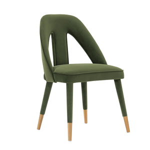 English Elm Neda Upholstered Velvet Dining Chair Olive Green – Solid Elm Frame, Gold-Tip Legs, High-Density Foam Comfort B365P397695
