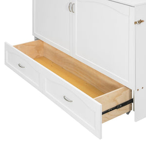 English Elm Queen Murphy Wall Bed with Drawers Usb Charging Ports Pulley Lift Mdf Cabinet White LP100671AAK-1