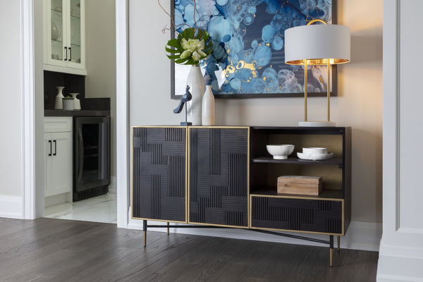 Sunpan MARKWOOD Sideboard – Handcrafted Dark Brown Mango Wood with Antique Brass Frame for Elegant Storage 106696
