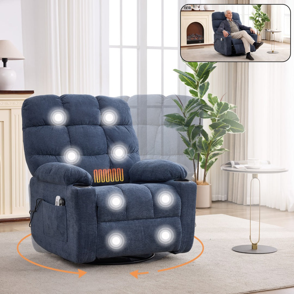 English Elm Heat Massage Rocker Swivel Recliner with Vibration Nodes Fabric Lounge Chair W5029P388740