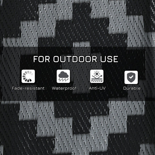English Elm Outsunny Reversible Polypropylene Outdoor Rug Geometric Flatweave Mat with Carry Bag W2225P174550