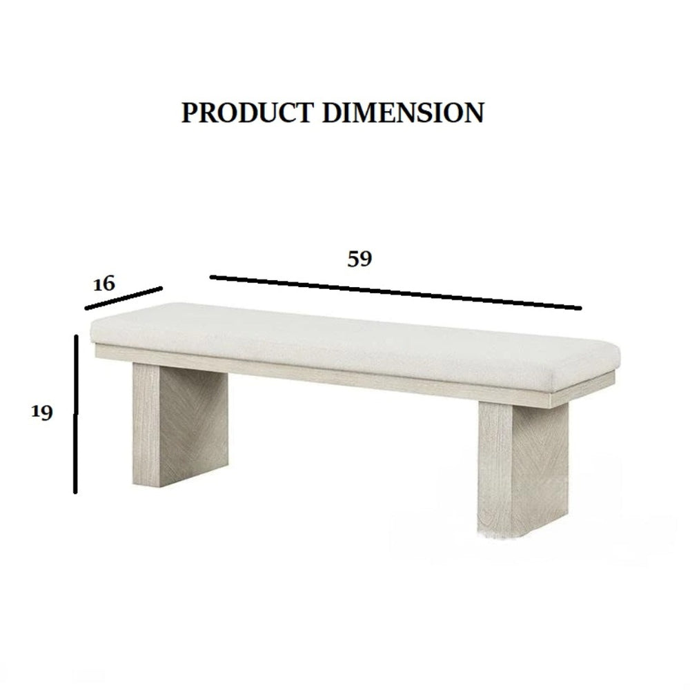 English Elm Modern Farmhouse Bench 59"W x16"D x19"H Natural Wood Finish Upholstered Seat Seats 2-3 Comfortably B2741P366703