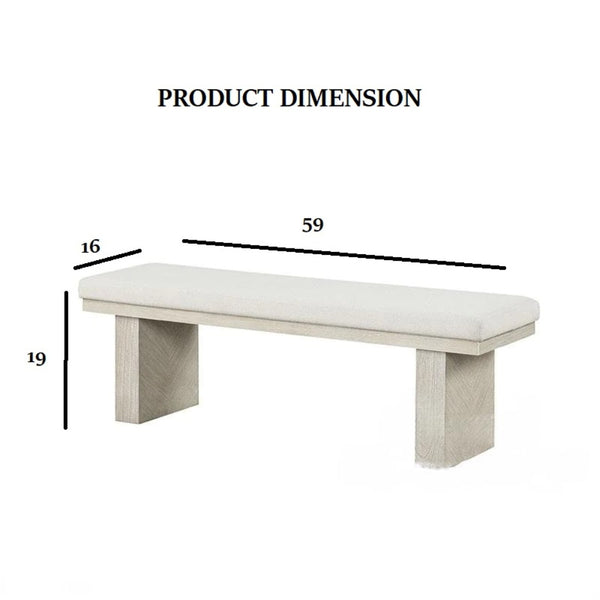English Elm Modern Farmhouse Bench 59"W x16"D x19"H Natural Wood Finish Upholstered Seat Seats 2-3 Comfortably B2741P366703