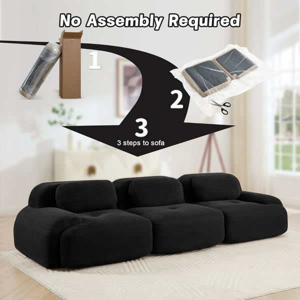 English Elm 3-seat Modular Corduroy Sectional Sofa Ergonomic Curved Design for Living Rooms Black W714S01275