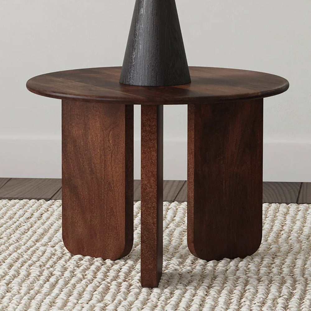 English Elm Round Solid Mango Wood End Table with Sculptural Angled Legs, Deep Brown Grain Finish, Modern Decor B016P380949