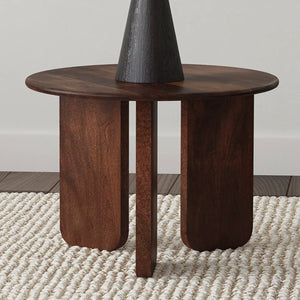 English Elm Round Solid Mango Wood End Table with Sculptural Angled Legs, Deep Brown Grain Finish, Modern Decor B016P380949