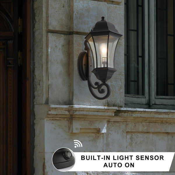 English Elm 27"(h) Black Aluminum Vintage Outdoor Wall Lantern with Dusk Dawn Sensor Bubble Glass W2312P415974