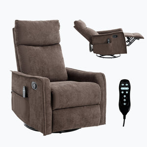 English Elm Heat Massage Rocker Swivel Recliner Fabric Chair with Lumbar Therapy for Living Room Brown W1803P362305
