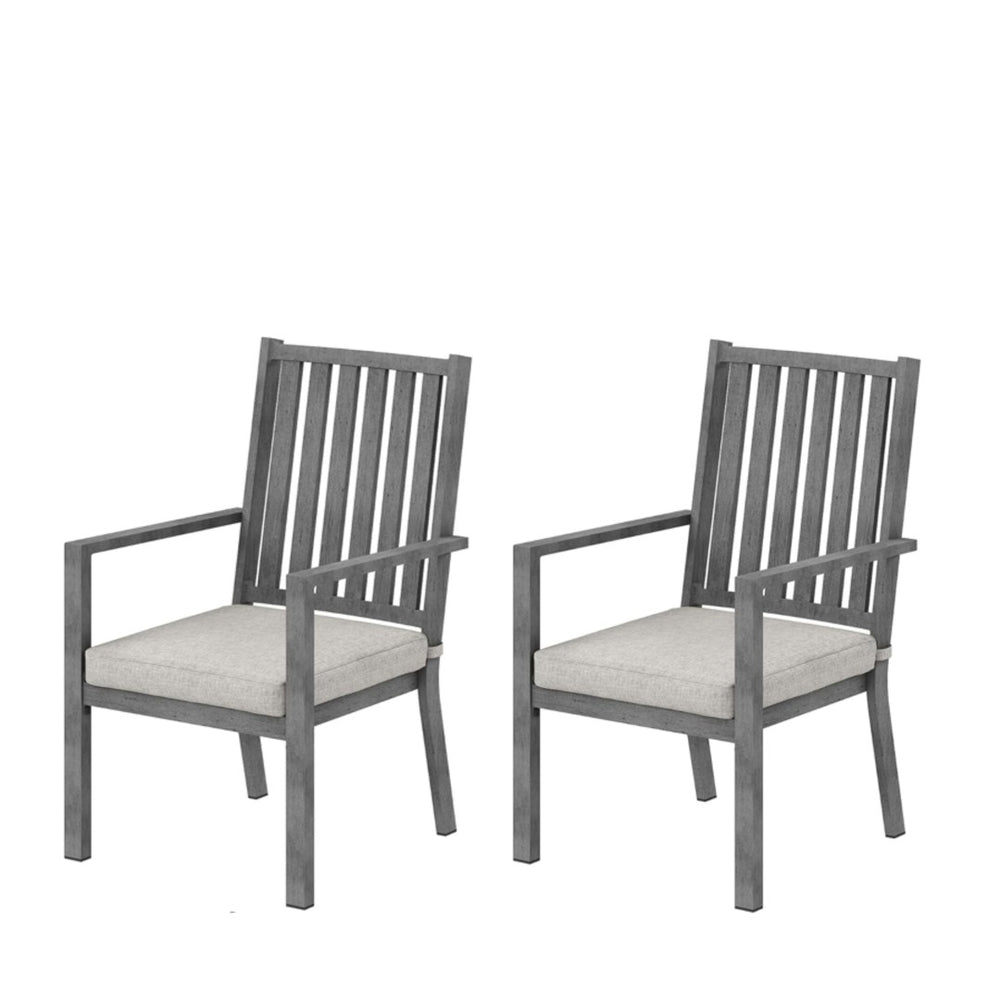 English Elm Set of 2 Outdoor Aluminum Dining Chairs Wood-grain Finish with Waterproof Cushions Gray B082P455141