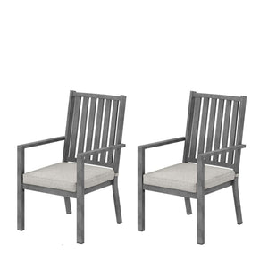 English Elm Set of 2 Outdoor Aluminum Dining Chairs Wood-grain Finish with Waterproof Cushions Gray B082P455141