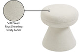 Drum Cream Faux Shearling Teddy Fabric Ottoman/Stool 195Cream Meridian Furniture