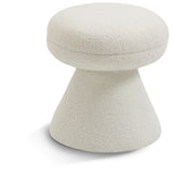 Drum Cream Faux Shearling Teddy Fabric Ottoman/Stool 195Cream Meridian Furniture