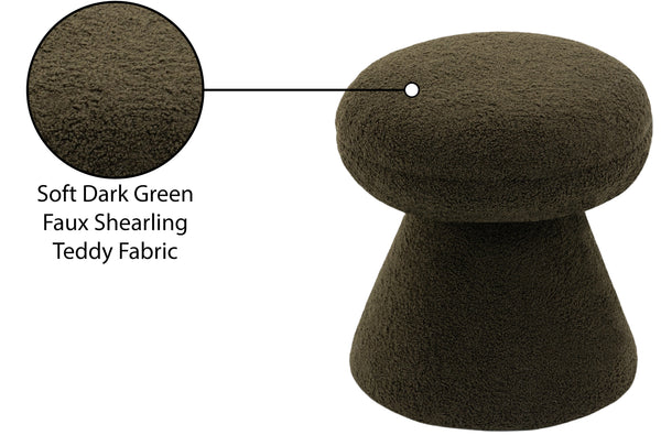 Drum Green Faux Shearling Teddy Fabric Ottoman/Stool 195Green Meridian Furniture