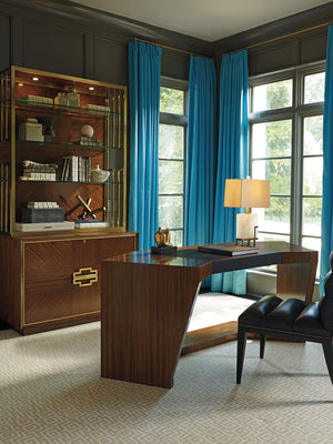 Lexington Sligh Paragon Angled Writing Table With Zebrano Veneers, Gold Striping & Faux Leather Surface For Style Nouvel Wood 195-411