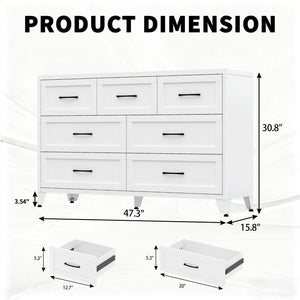 English Elm 7-drawer Steel Dresser Wide Low Profile White Cabinet for Bedroom or Entryway T2398P498867