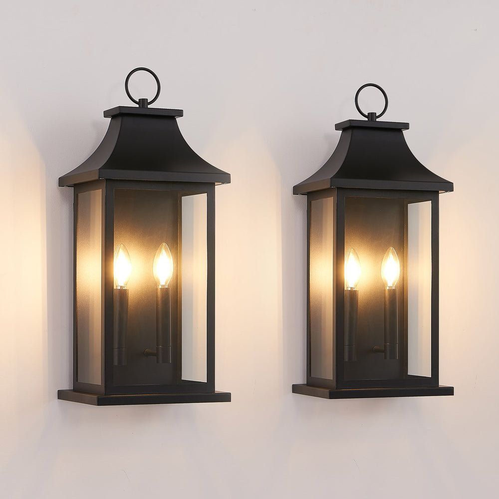 English Elm 2-Pack 22" Outdoor Wall Lights Set of 2 Extra Large Black Metal Porch Lanterns Weatherproof Modern Design W2312P409018