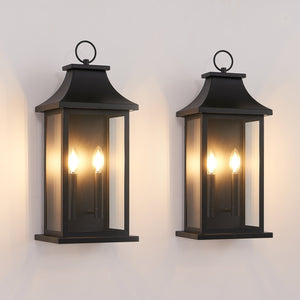 English Elm 2-Pack 22" Outdoor Wall Lights Set of 2 Extra Large Black Metal Porch Lanterns Weatherproof Modern Design W2312P409018