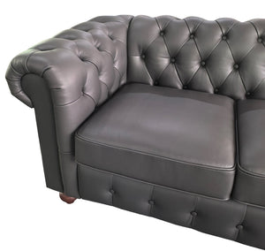 English Elm Chesterfield Button Tufted U-shape Sectional Leather Match Seating for Spacious Rooms Blue Gray B2748S00150