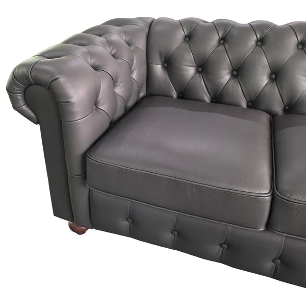 English Elm Chesterfield Button Tufted U-shape Sectional Leather Match Seating for Spacious Rooms Blue Gray B2748S00150