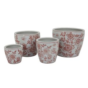 English Elm Kerry Blue Floral White Ceramic Planter Collection Four Graduated Pots for Indoor Garden Display Pink+White B056P416927