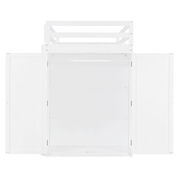 English Elm Twin Loft Bed with Built-in Desk Wardrobe and Drawers Solid Pine Space Saver White LT000301AAK-2