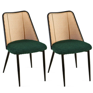 English Elm Green Rattan Dining Chairs Set Of 2 - Stylish Boucle Upholstered Seat With Natural Cane Backrest W1164P218678